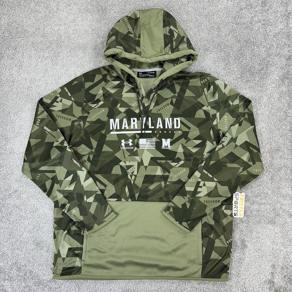 Maryland Terrapins Hoodie Mens XL Green Camo Under Armour ColdGear Pullover
